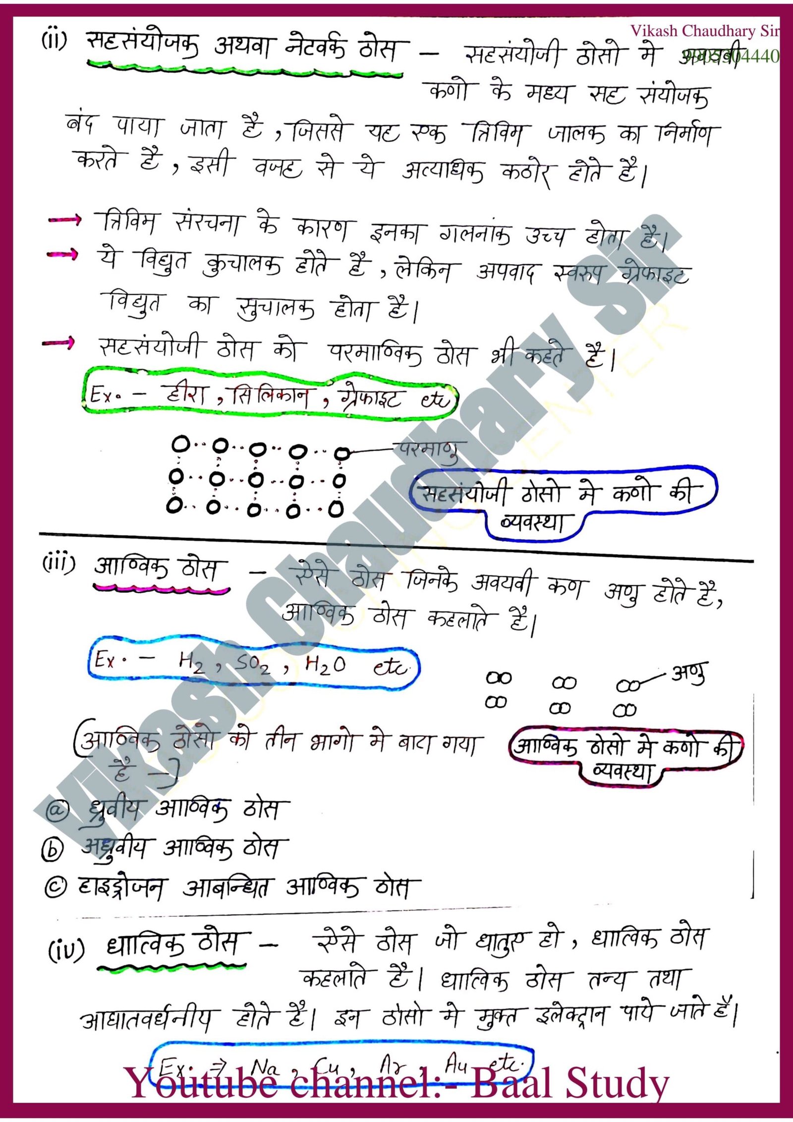 Ncert Class 12th Chemistry Notes Hindi Medium; कक्षा 12वीं रासायनशास्त्र नोट्स हिन्दी माध्यम 