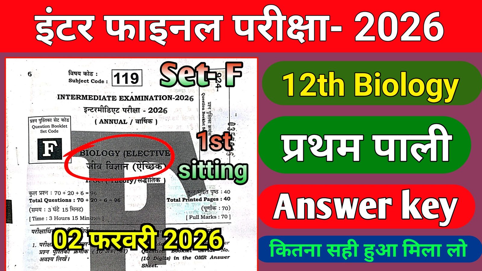 Bihar Board Class 12th Biology Answer Key (A - J) 2026