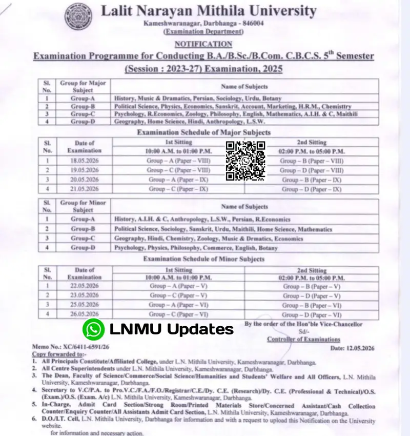 LNMU UG 5th Semester Admit Card 2026