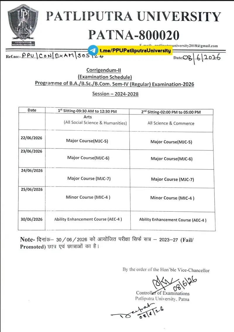 PPU UG Semester 4 Admit Card 2026