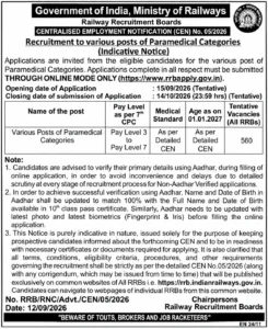 RRB Paramedical Staff recruitment 2026