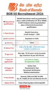 Bank of Baroda SO Recruitment 2026