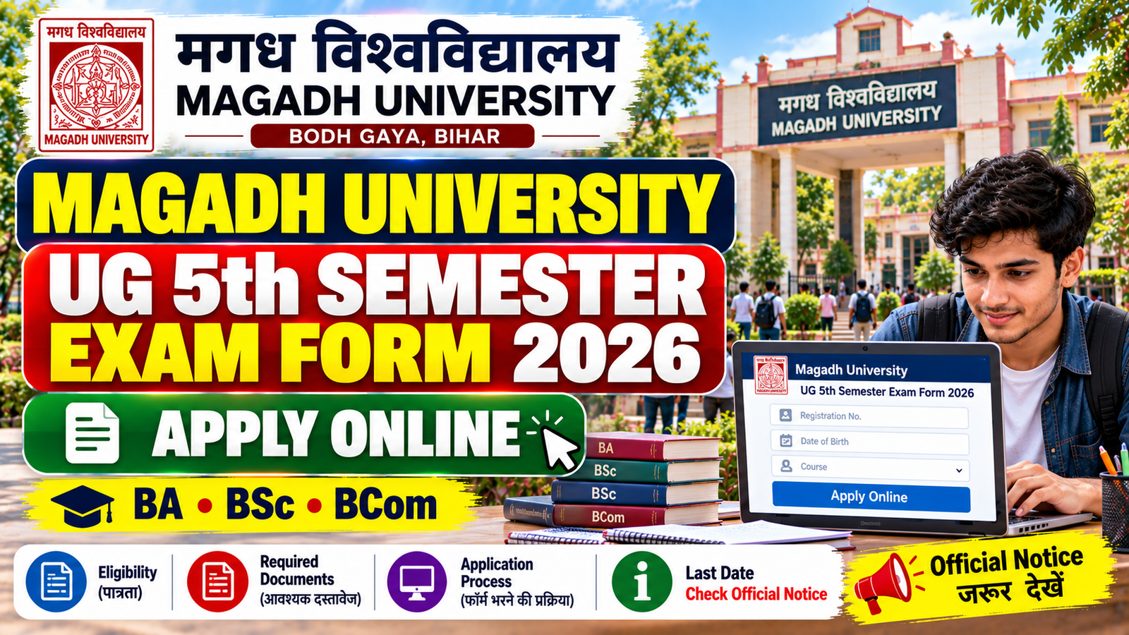 Magadh University UG 5th Semester Exam Form 2026: