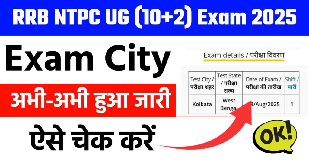 RRB NTPC UNDERGRADUATE Exam City Intimation Slip 2025