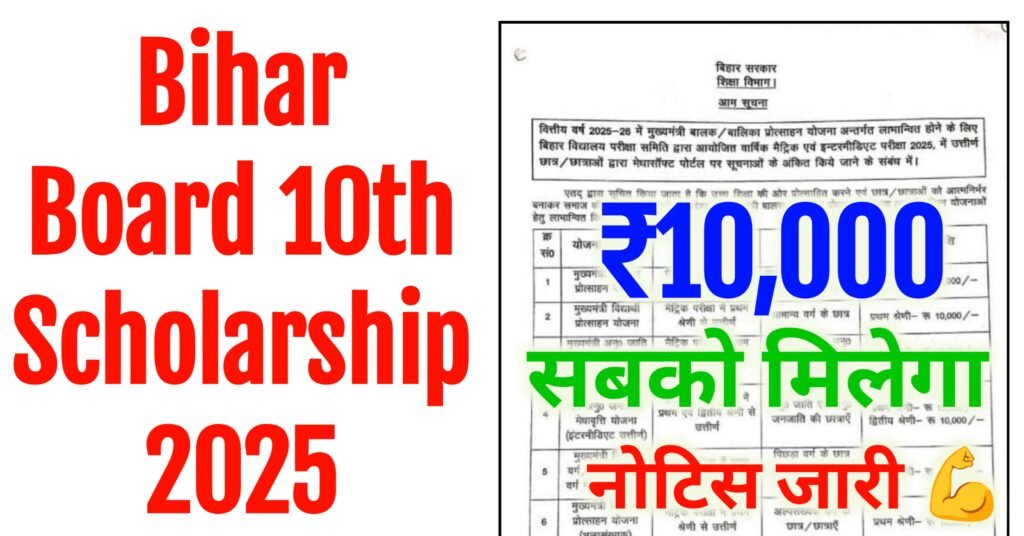 Bihar Board 10th Pass Scholarship 2025 Apply Link