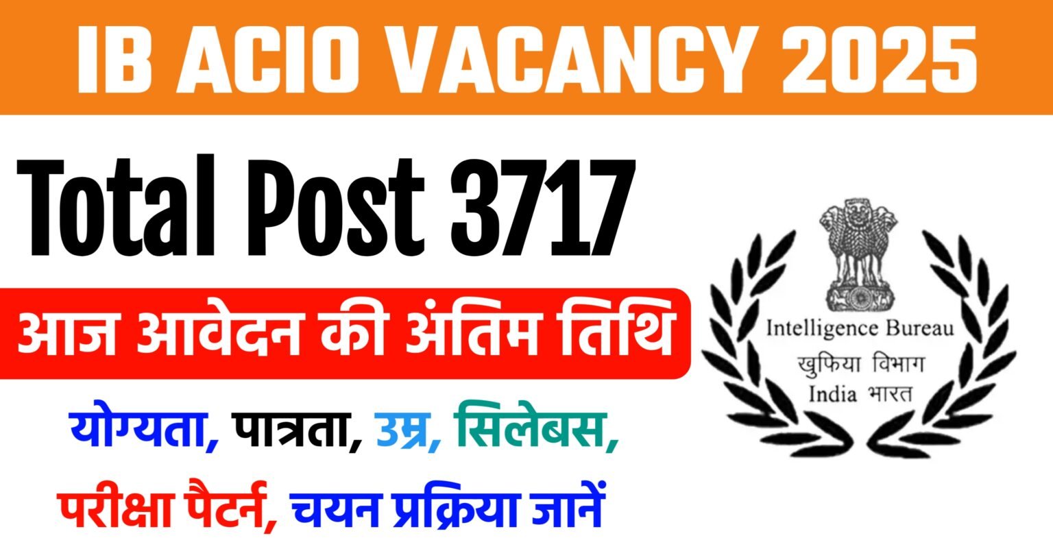 IB ACIO Apply Online 2025 Last Date Today (10 August 2025) – 3717 पदों के लिए अभी करें रजिस्ट्रेशन @mha.gov.in