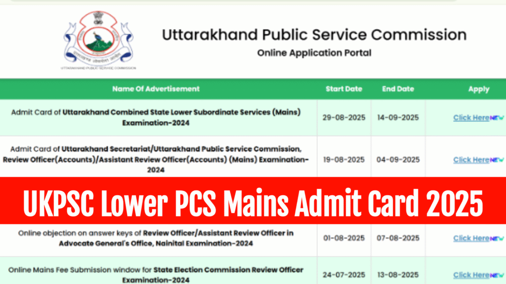 UKPSC Lower PCS Mains Admit Card 2025