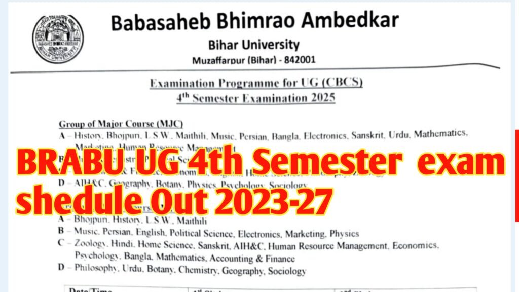BRABU UG 4th Semester Exam Shedule 2025 :