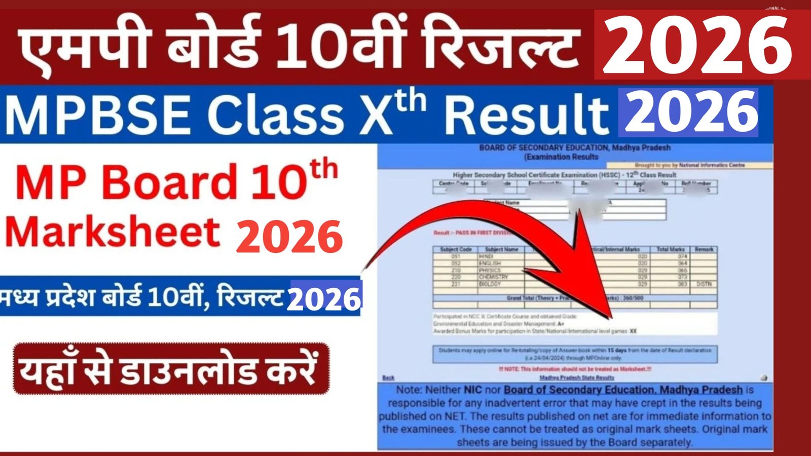 MP Board 10th Result 2026