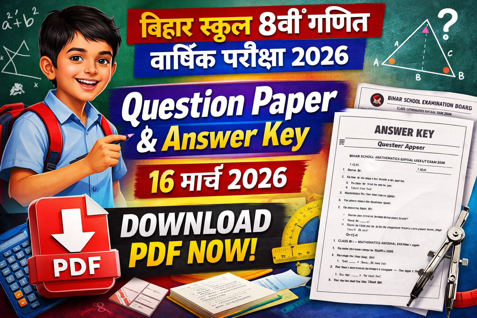 Bihar School Class 8 Math Annual Exam 2026 Question Paper and Answer Key