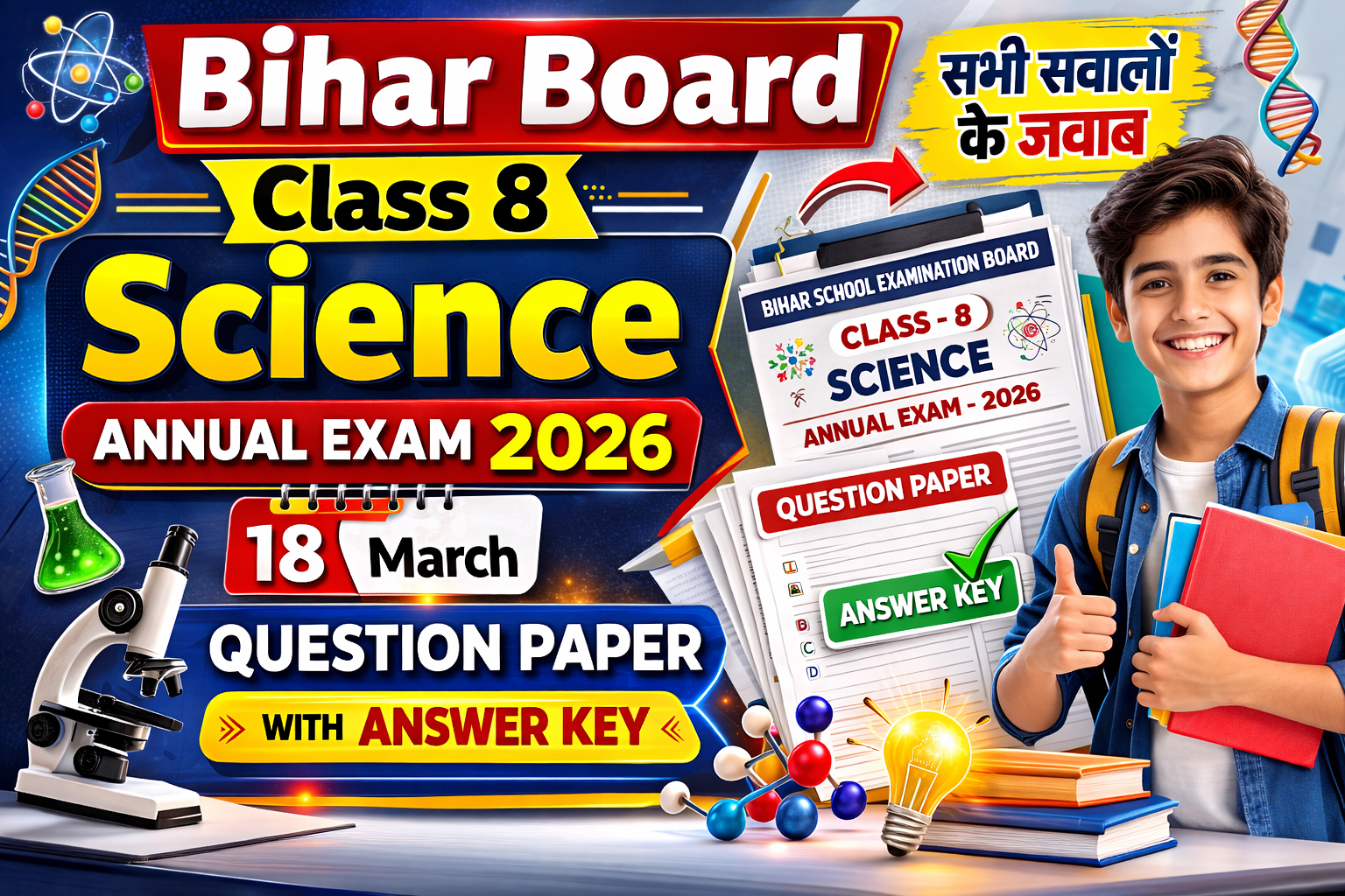 Bihar School Class 8 Science Annual Exam 2026 Question Paper and Answer Key