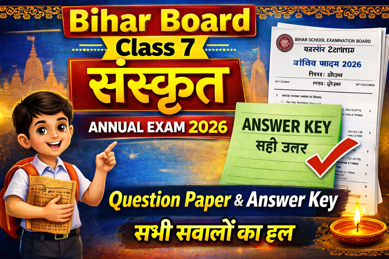 Bihar School Class 7 Sanskrit Annual Exam 2026 Question Paper and Answer Key