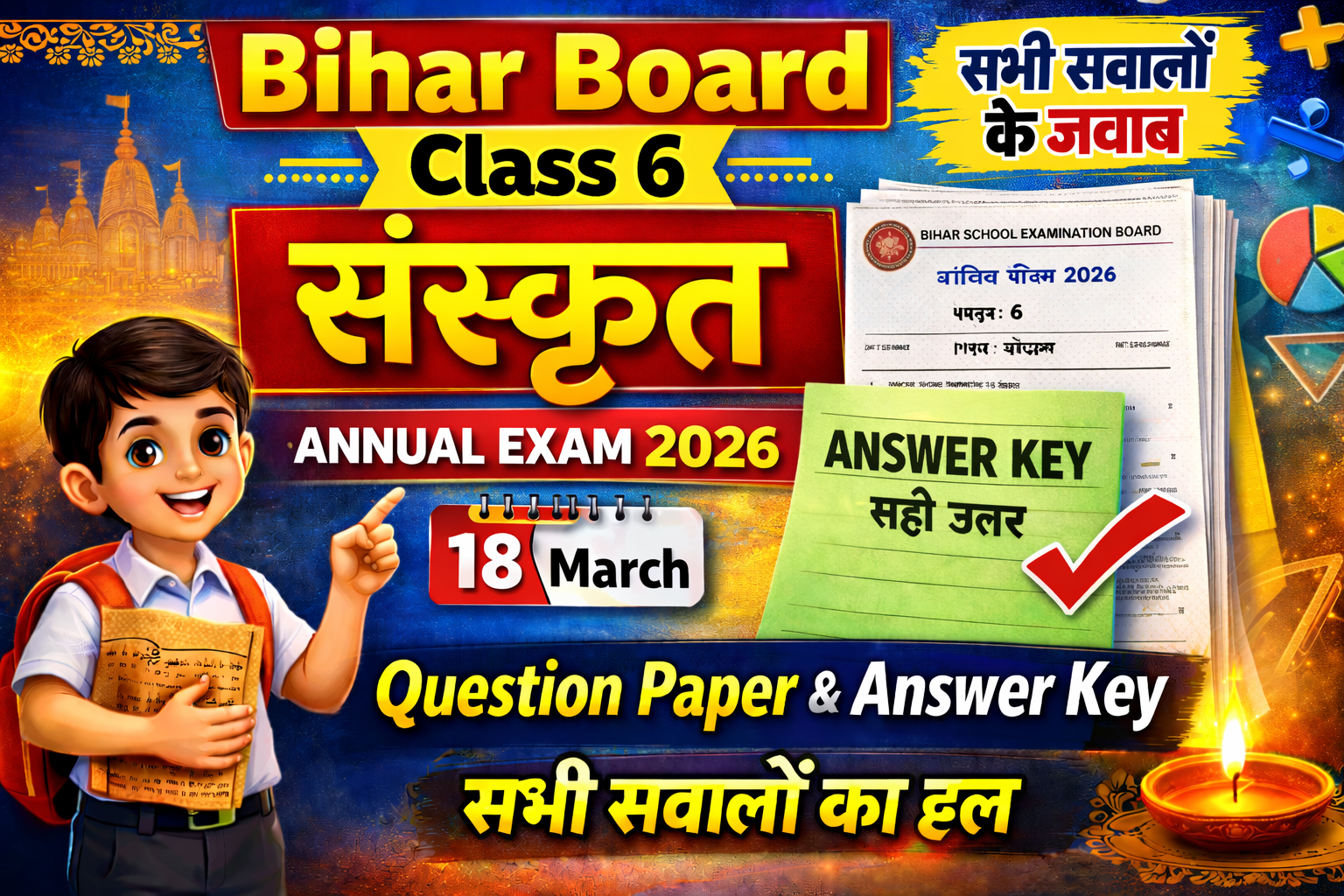 Bihar School Class 6 Sanskrit Annual Exam 2026 Question Paper and Answer Key