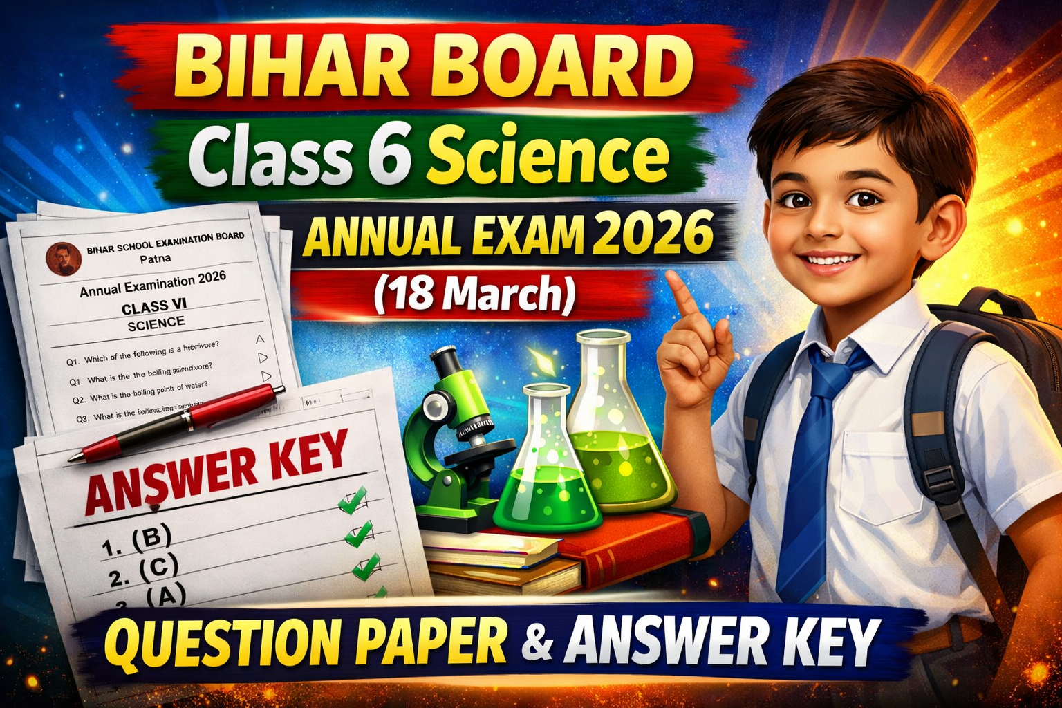 Bihar School Class 6 Science Annual Exam 2026 Question Paper and Answer Key