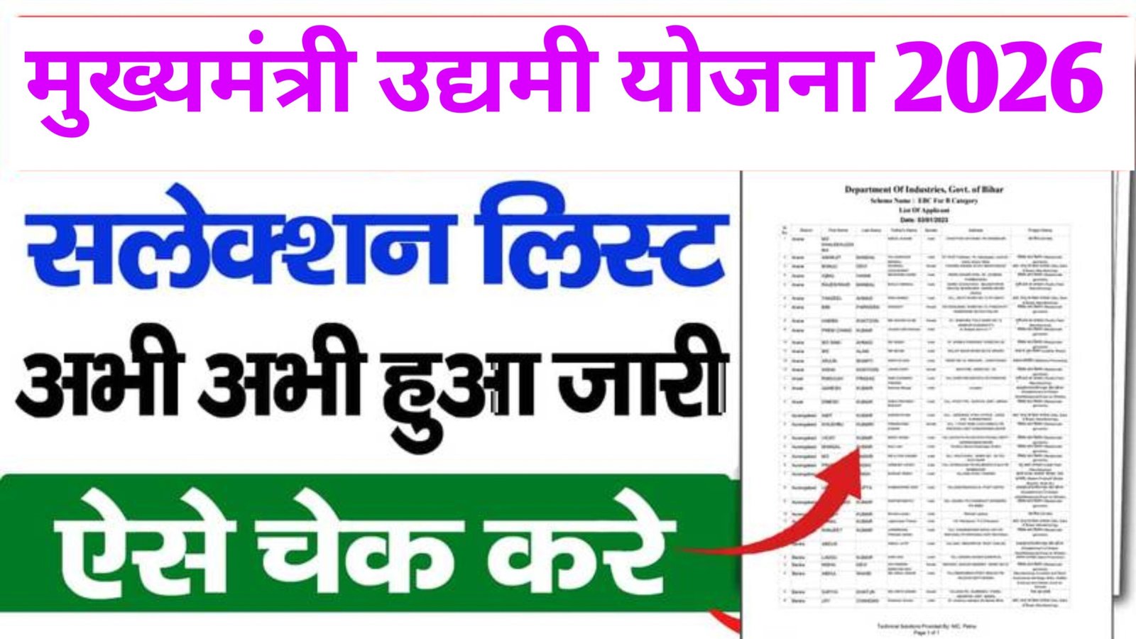 Bihar Udyami Yojana Selection List 2026 (OUT)