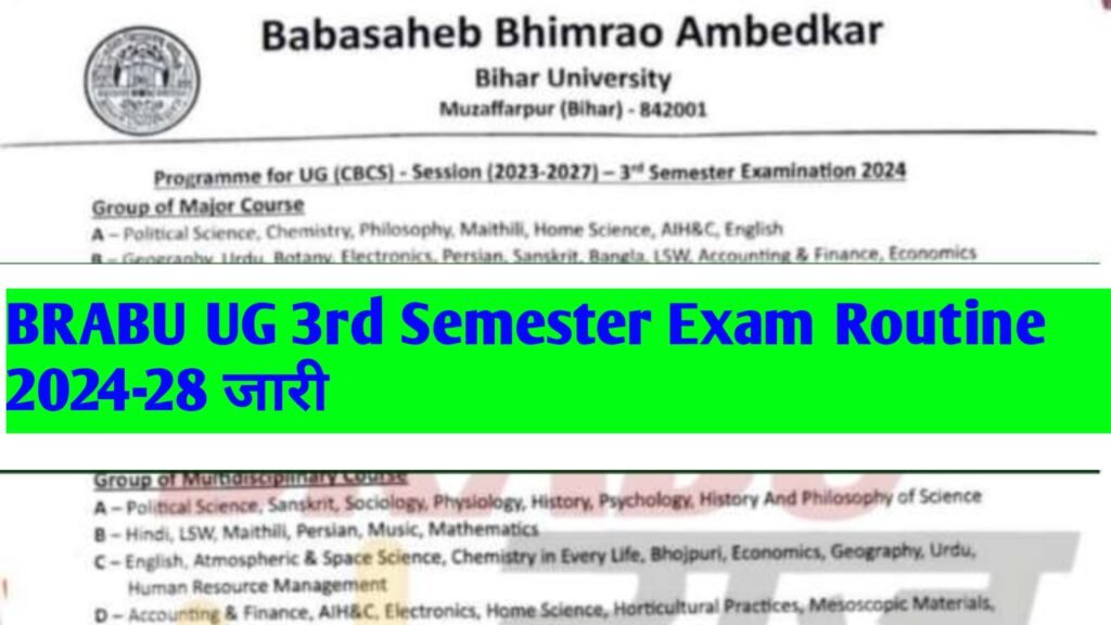 BRABU UG 3rd Semester Exam Routine 2024-28