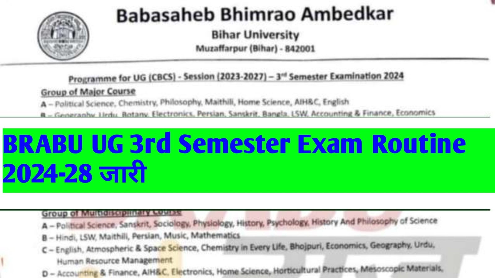 BRABU UG 3rd Semester Exam Routine 2024-28