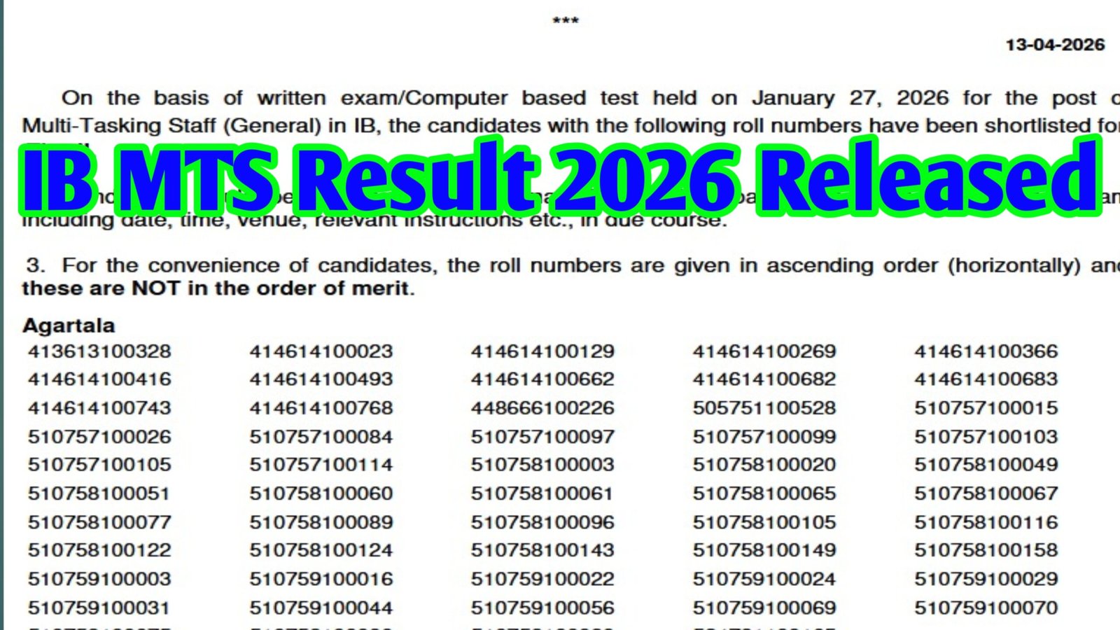 IB MTS Result 2026 Released